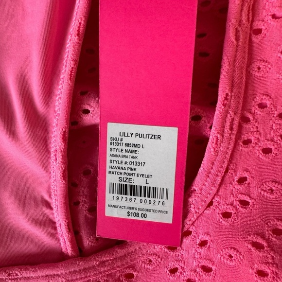 Lilly Pulitzer - NWT Asana Bra Tank Top Pink Eyelet Racerback Shelf Bra Sz L - Picture 7 of 9